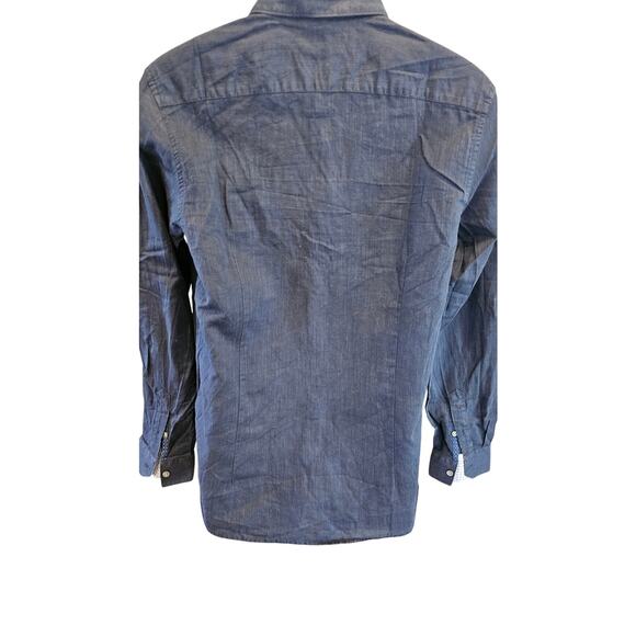 Ted Baker Button Up Shirt 4 linen blend Long Sleeve Blue Chambray Roll Tab EUC - Picture 2 of 7